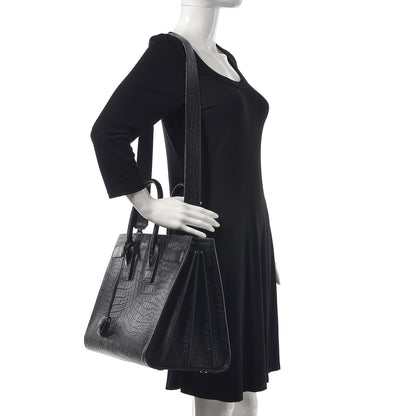Saint Laurent Calfskin Crocodile Embossed Large Sac De Jour Carryall Black 2 of 14