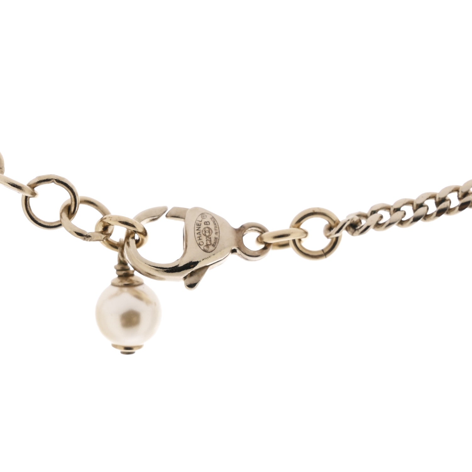 Chanel Pearl Crystal CC Heart Necklace Gold Pearly White 6 of 7