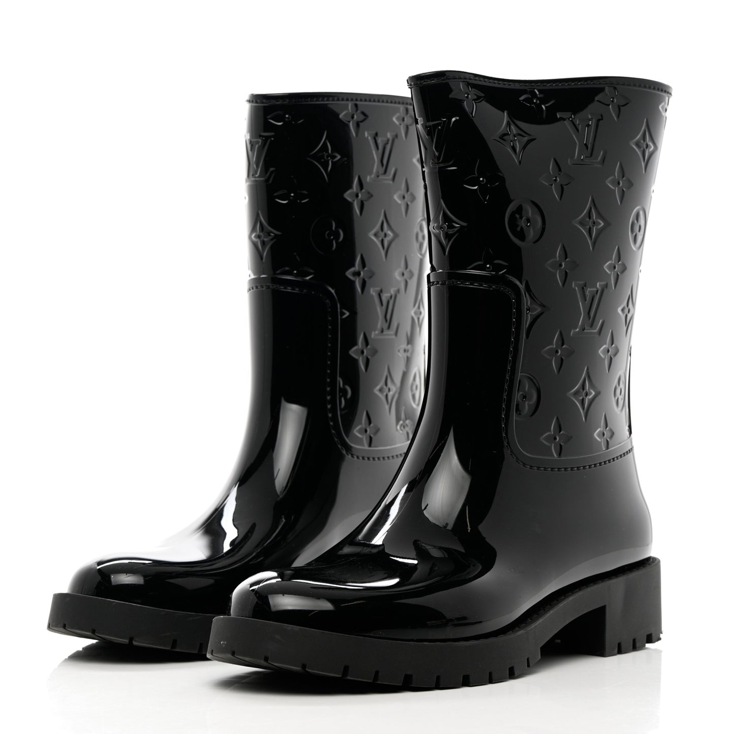 Rubber Embossed Monogram Splash Rain Short Boots 41 Black