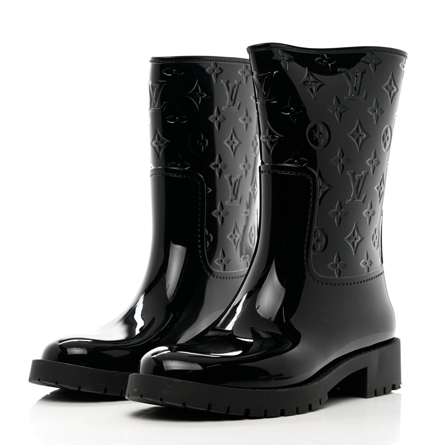 Louis Vuitton Rubber Embossed Monogram Splash Rain Short Boots 41 Black 3 of 12