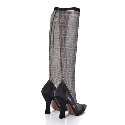 Fendi Technical Mesh FF Colibri High Heel Knee High Boots 37 Black Tobacco 3 of 12