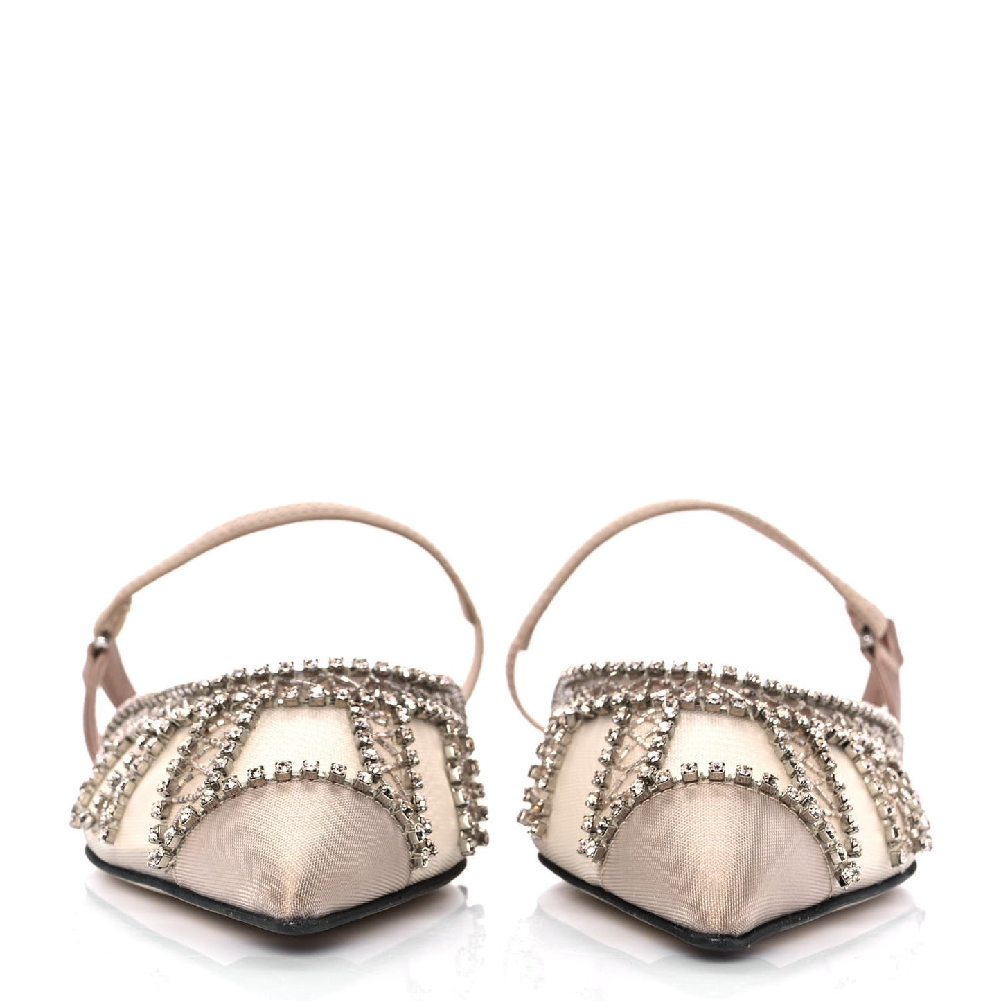 Satin Technical Mesh Colibri Crystal Embellished Mule 38.5 Nude