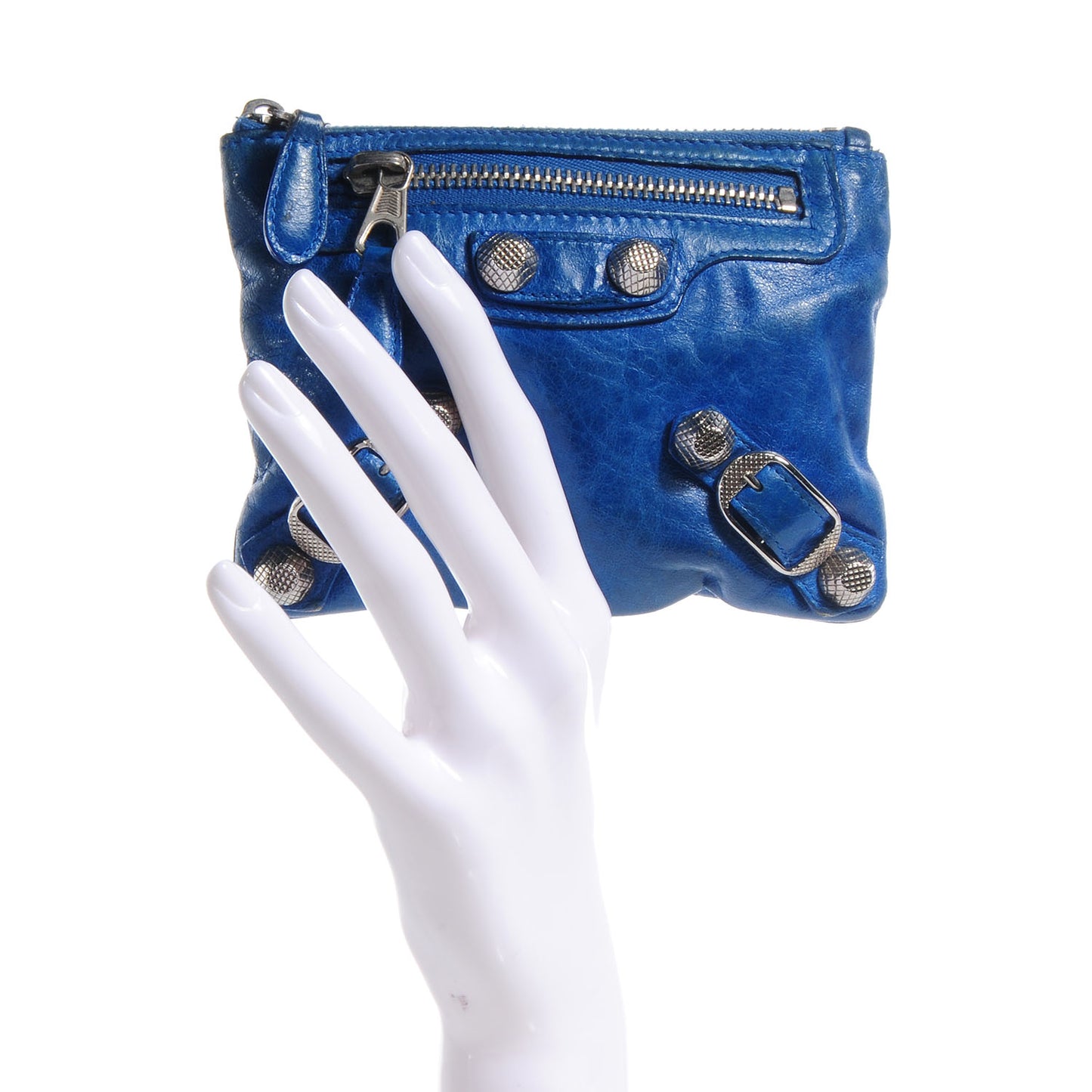 Agneau Giant 12 Silver Hardware Porte-Monnaie Coin Purse Bleu Electric