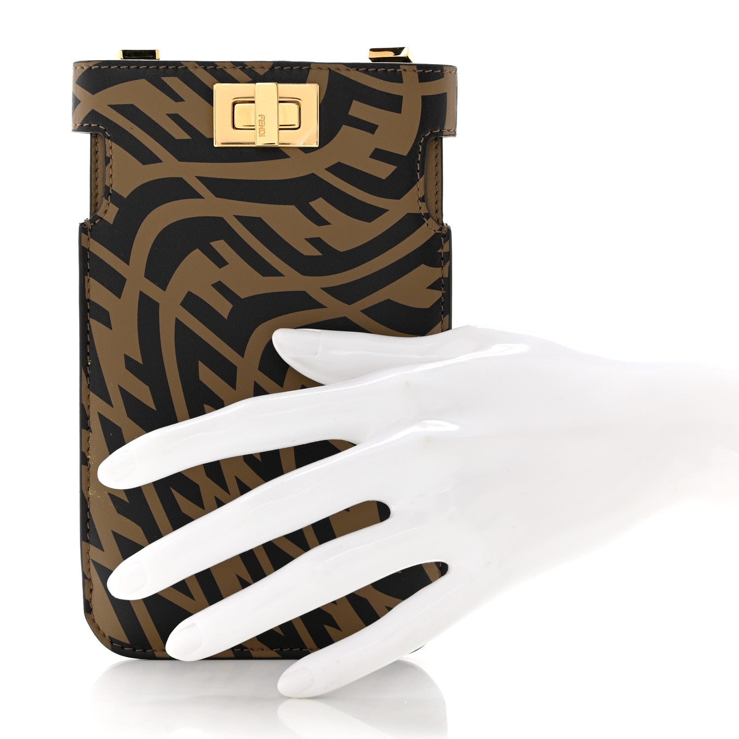 Fendi X SARAH COLEMAN Vitello Liberty Shiny Nappa FF Vertigo Peekaboo Phone Pouch Fango Maya Black 2 of 7