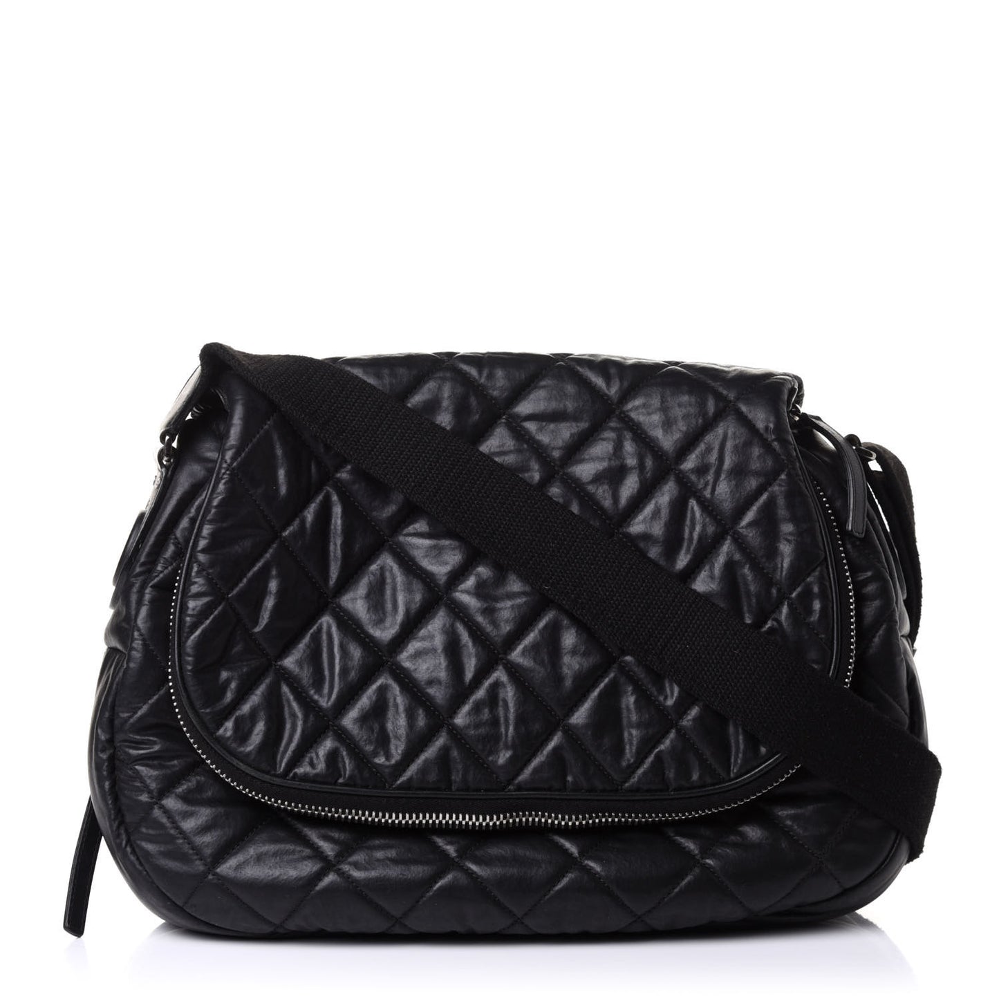 Coated Canvas Quilted Expandable Messenger Black