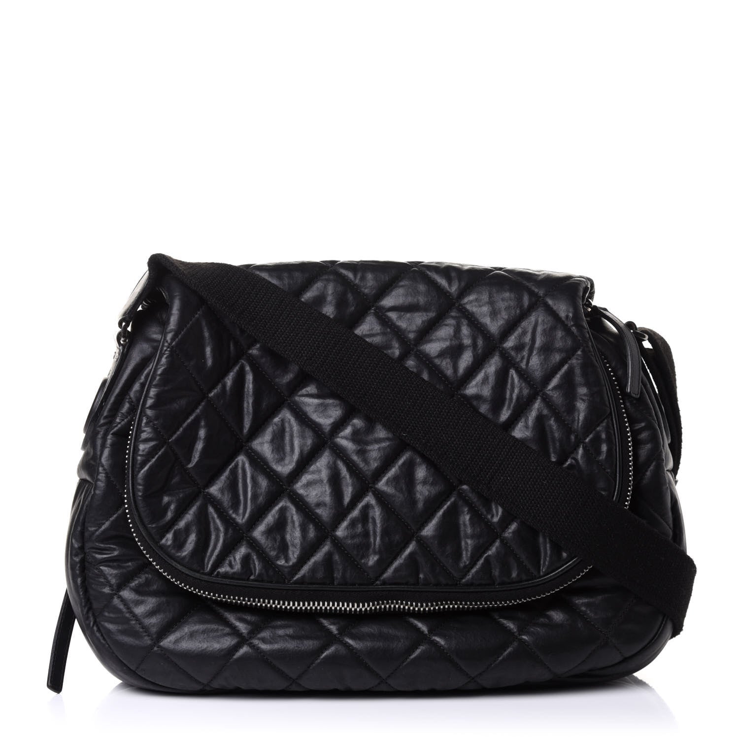 Chanel Coated Canvas Quilted Expandable Messenger Black 1 of 10