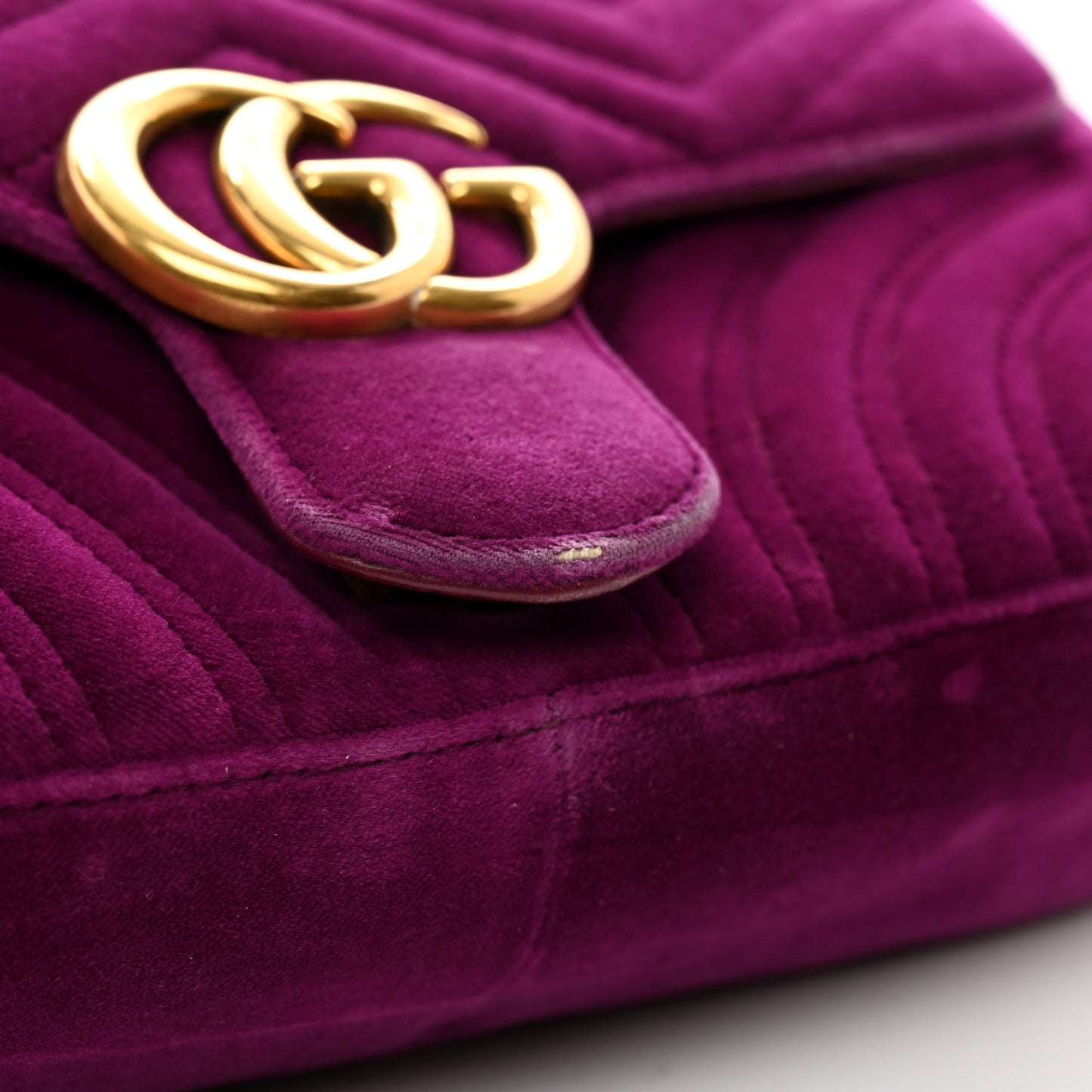 Velvet Matelasse Small GG Marmont Shoulder Bag Fuchsia Violet Cyclamen