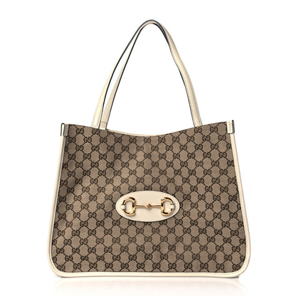 Gucci Monogram New Sakai Calfskin Lux Horsebit 1955 Tote Beige Ebony Mystic White 1 of 11