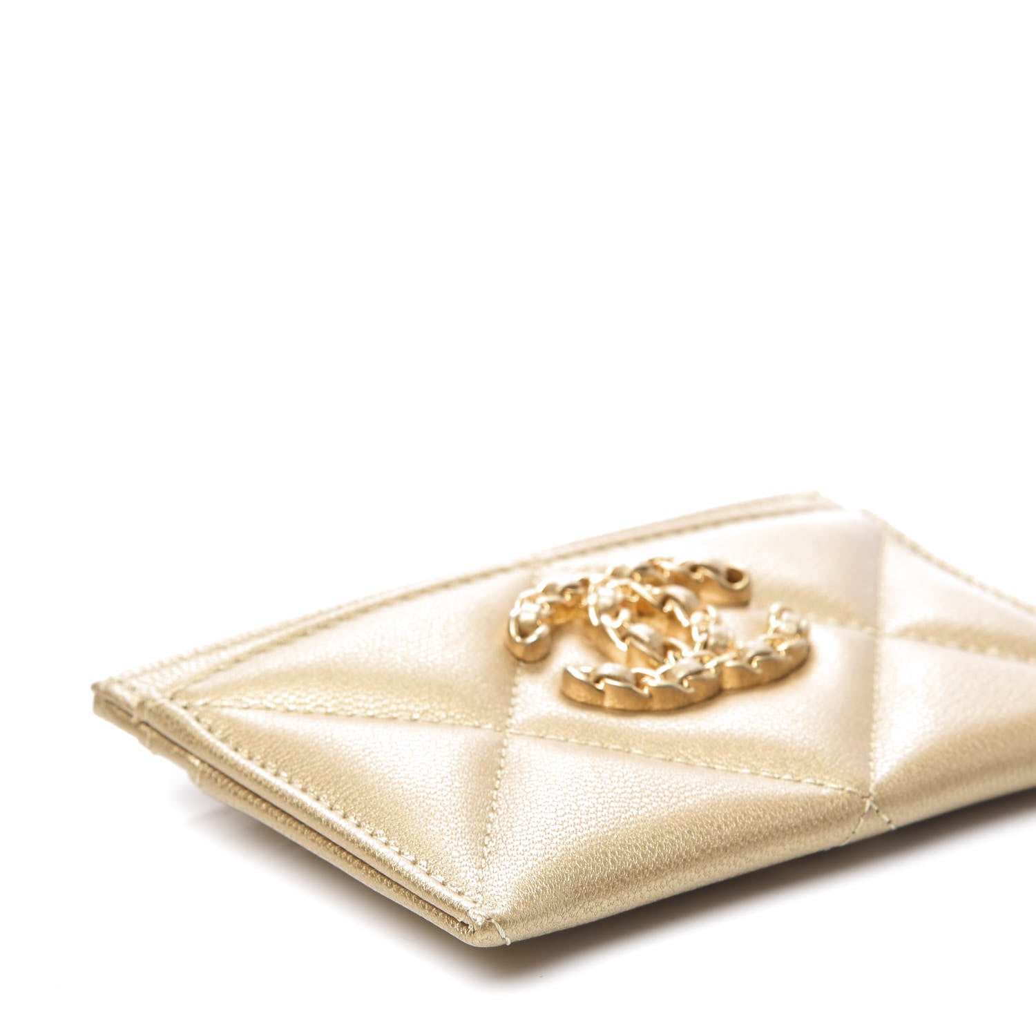 Chanel Metallic Goatskin Quilted Chanel 19 Card Holder Gold 5 of 10