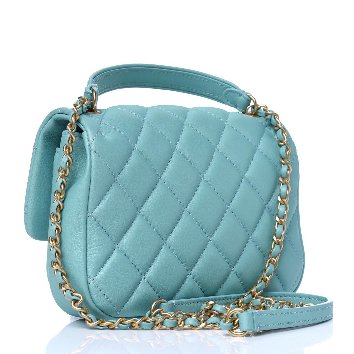 Calfskin Quilted Top Handle Flap Light Blue