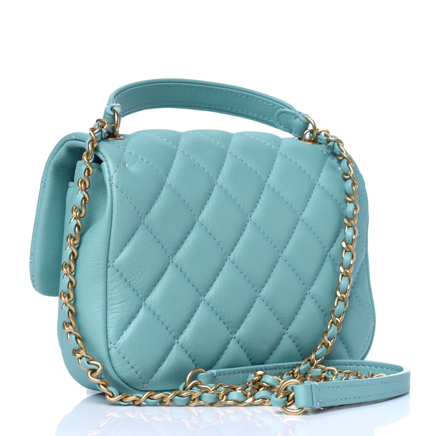 Chanel Calfskin Quilted Top Handle Flap Light Blue 2 of 13