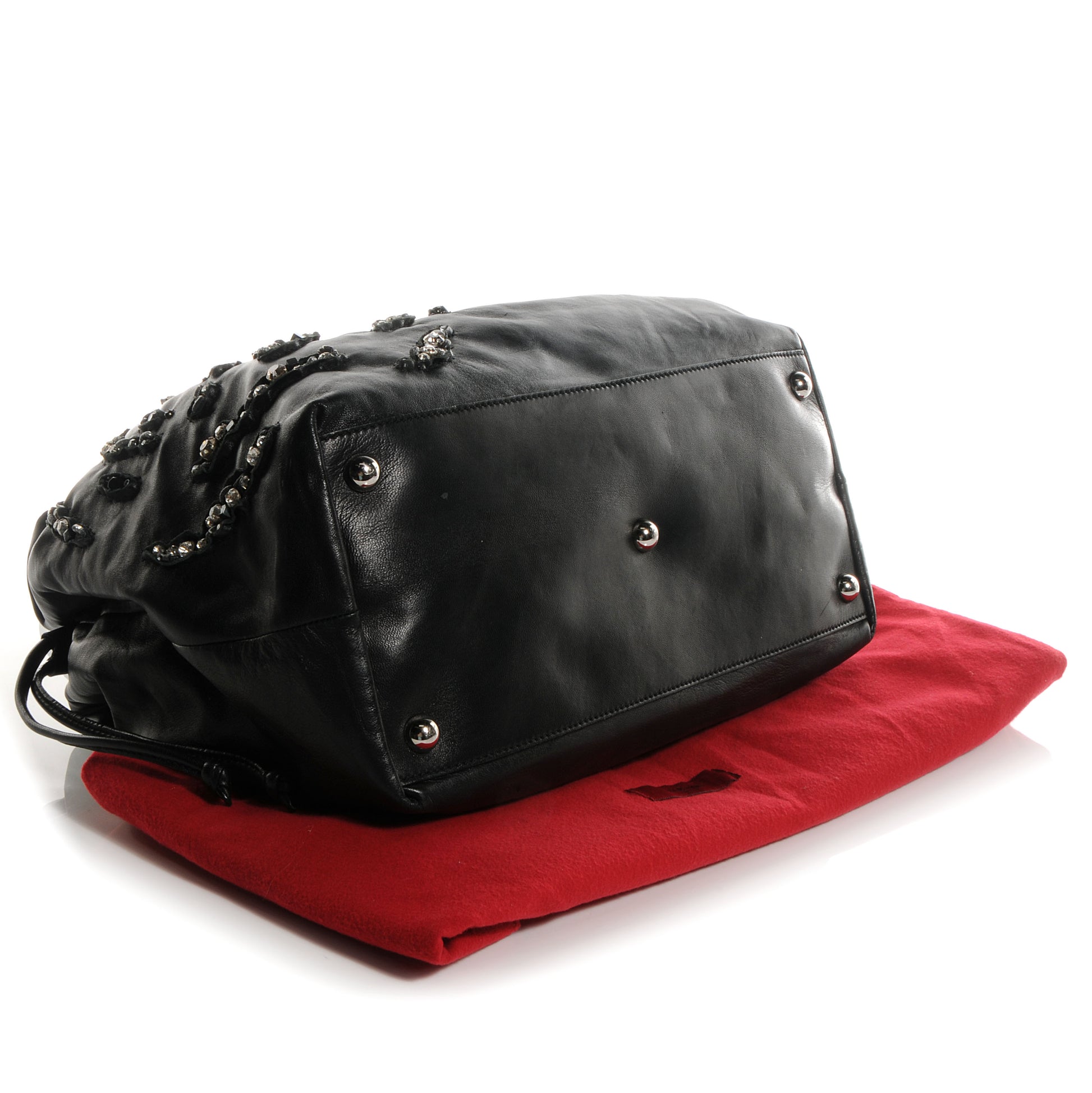 Valentino Garavani Nappa Leather Crystal Rose Glam Tote Black 4 of 8