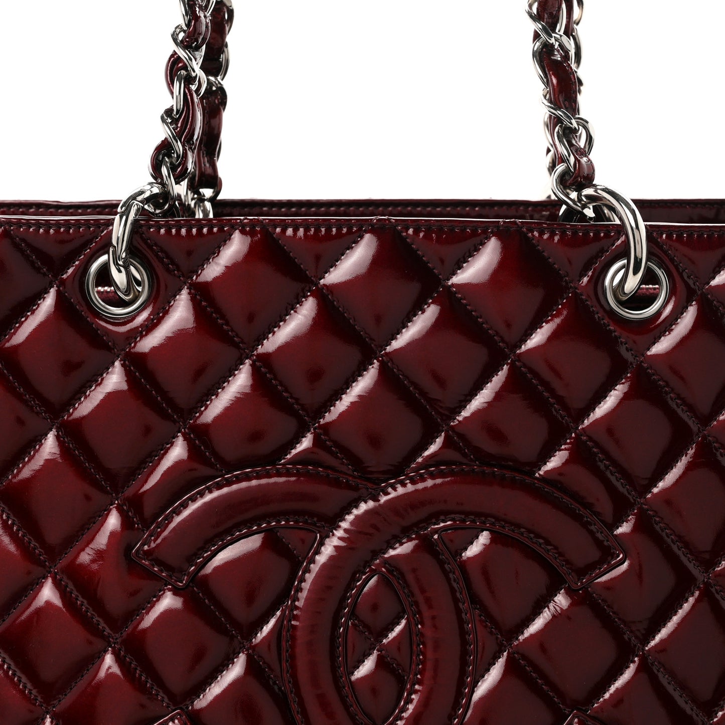 Patent Quilted Grand Shopping Tote GST Dark Bordeaux