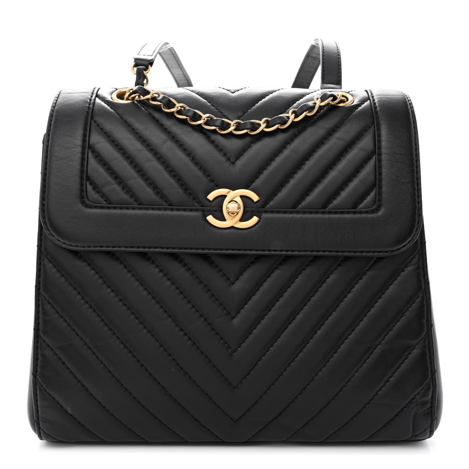 Chanel Aged Calfskin Chevron Quilted Backpack Black 1 of 10