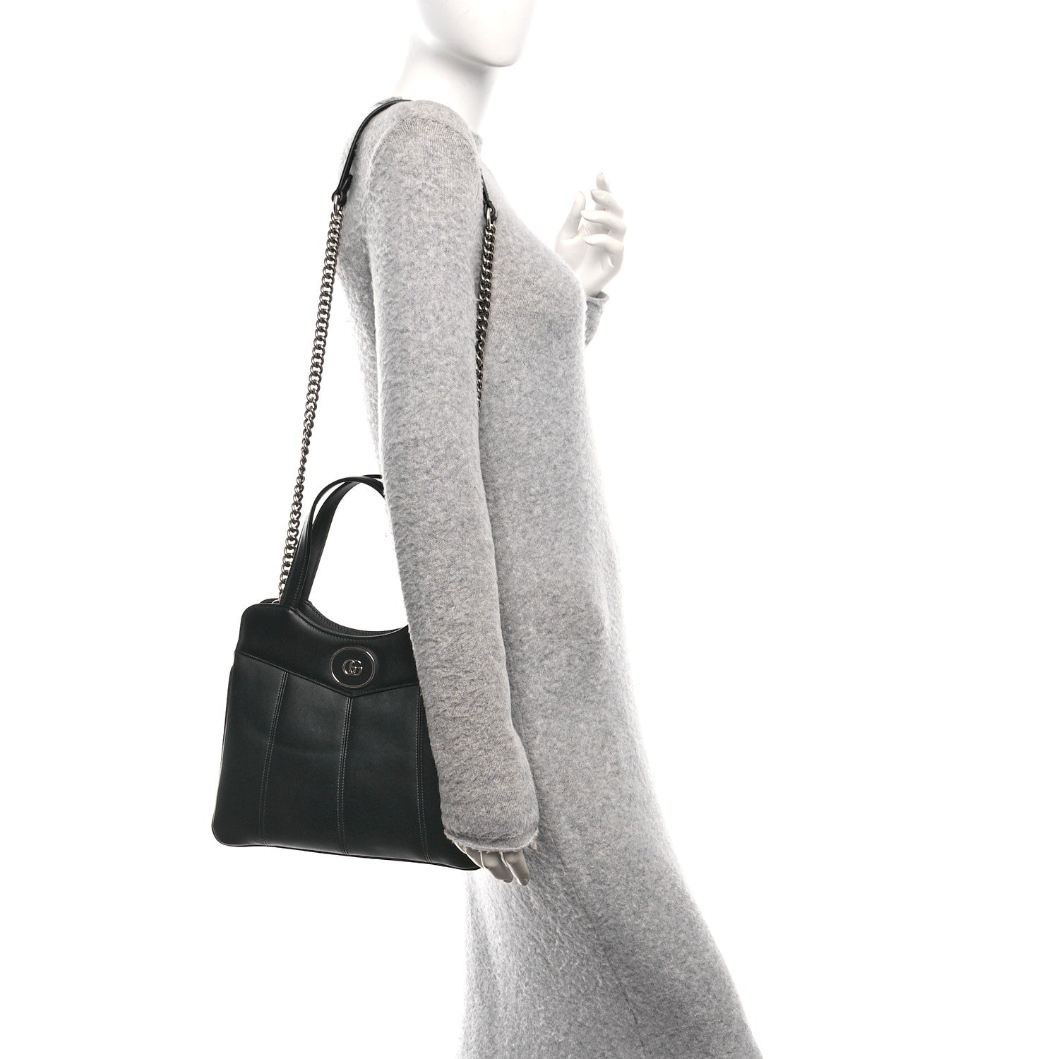Gucci Calfskin Petite GG Small Tote Bag Black 2 of 11
