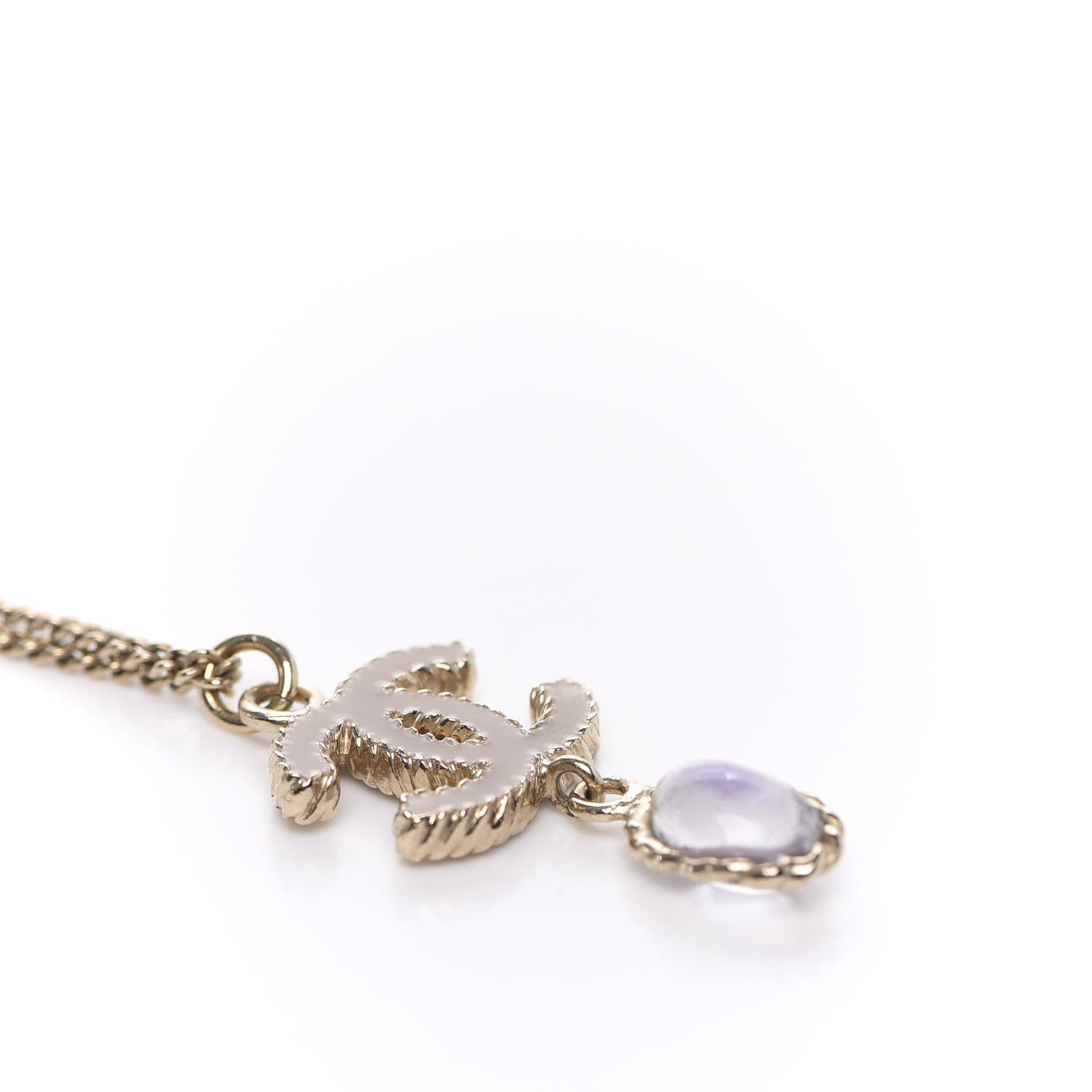 Chanel Stone CC Drop Necklace Gold Purple 4 of 4