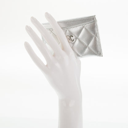 Chanel Metallic Lambskin Quilted CC Card Holder Silver 2 of 8