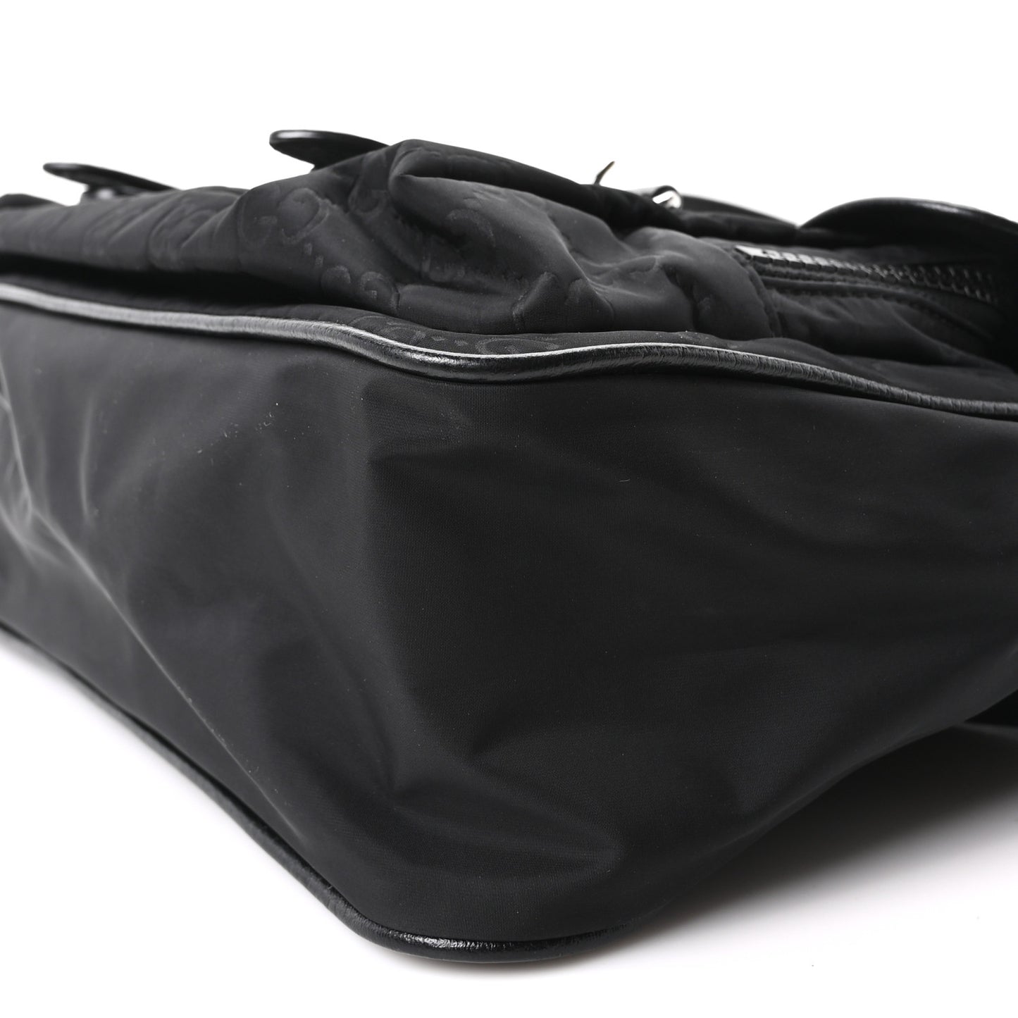 Nylon Monogram Double Buckle Flap Messenger Bag Black