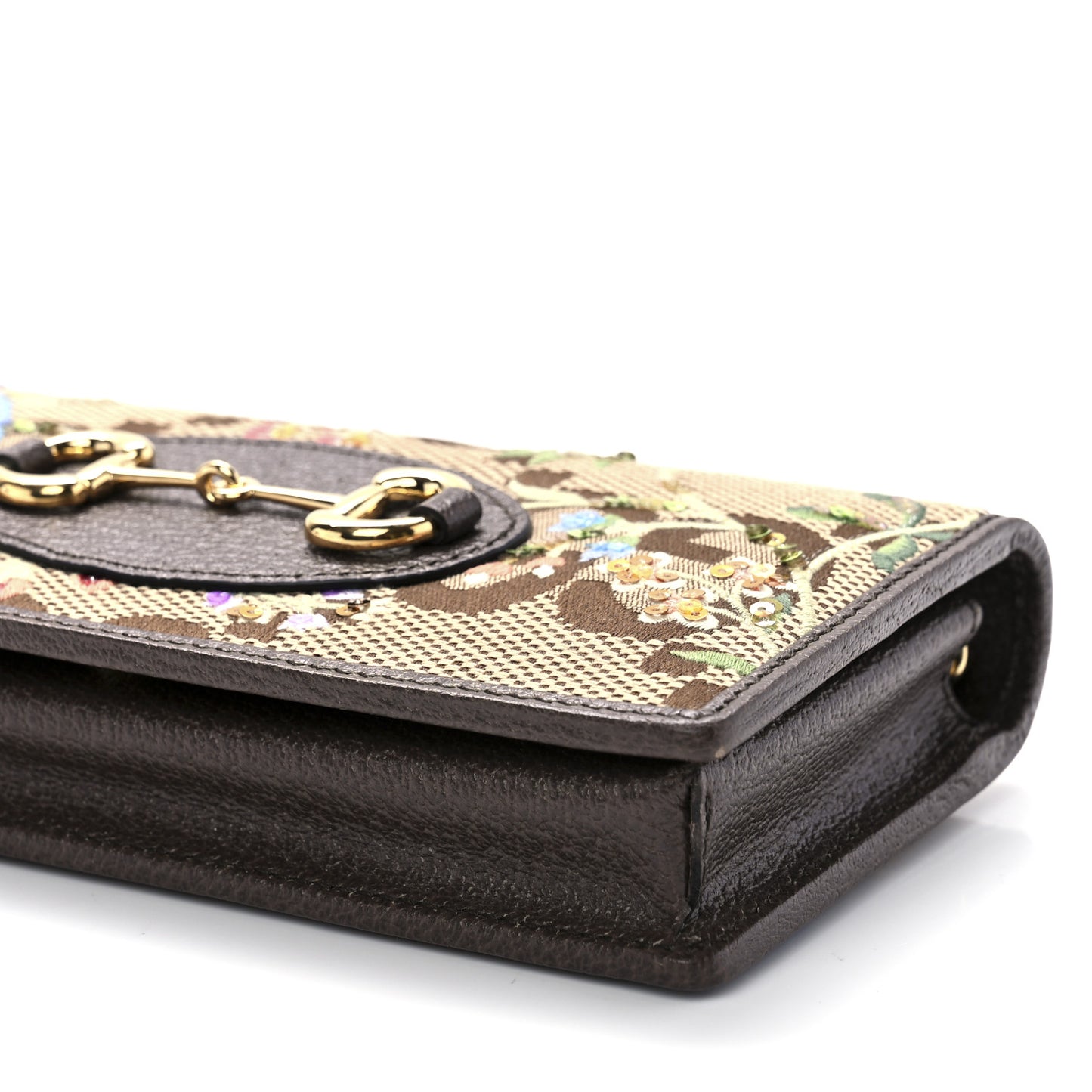 Monogram Jumbo GG Textured Dollar Calfskin Embroidered Horsebit 1955 Wallet On Chain Camel Ebony New Acero Multicolor