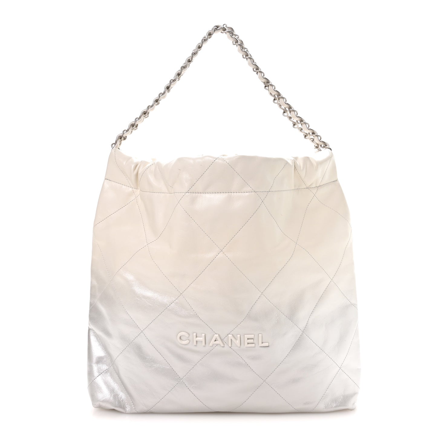 Metallic Shaded Calfskin Quilted Chanel 22 White Silver