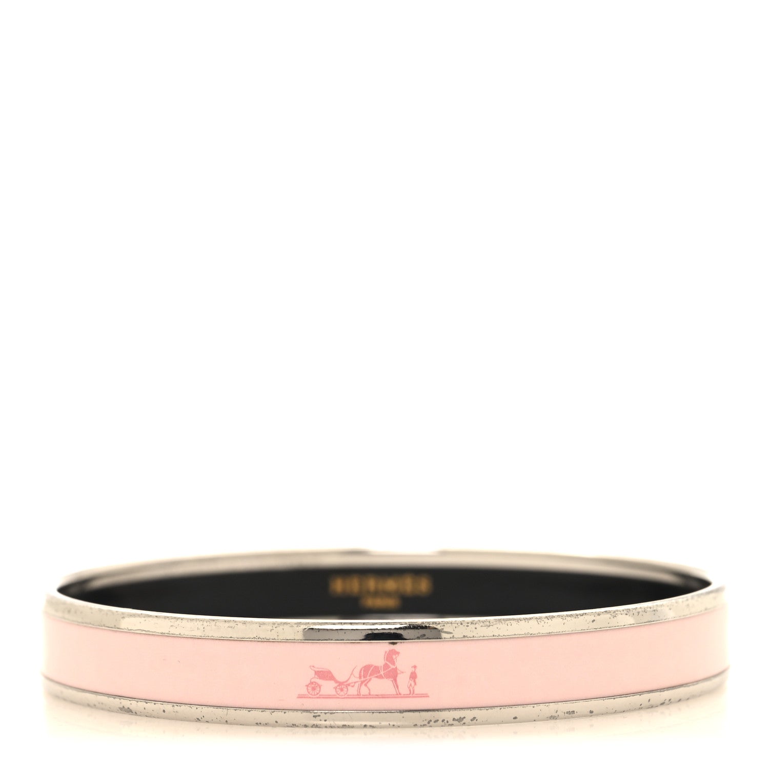 Hermes Enamel Printed Narrow Caleche Bracelet 70 Rose Dragee 1 of 5