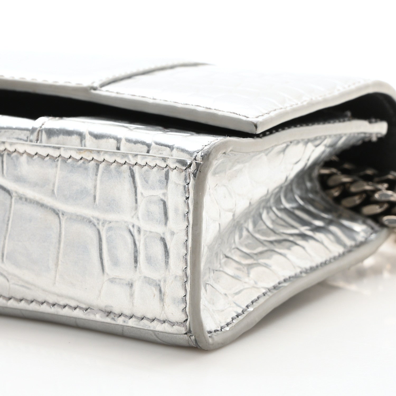 Balenciaga Metallic Calfskin Crocodile Embossed Hourglass Chain Bag  Silver 10 of 10