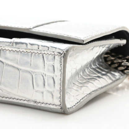 Balenciaga Metallic Calfskin Crocodile Embossed Hourglass Chain Bag  Silver 10 of 10