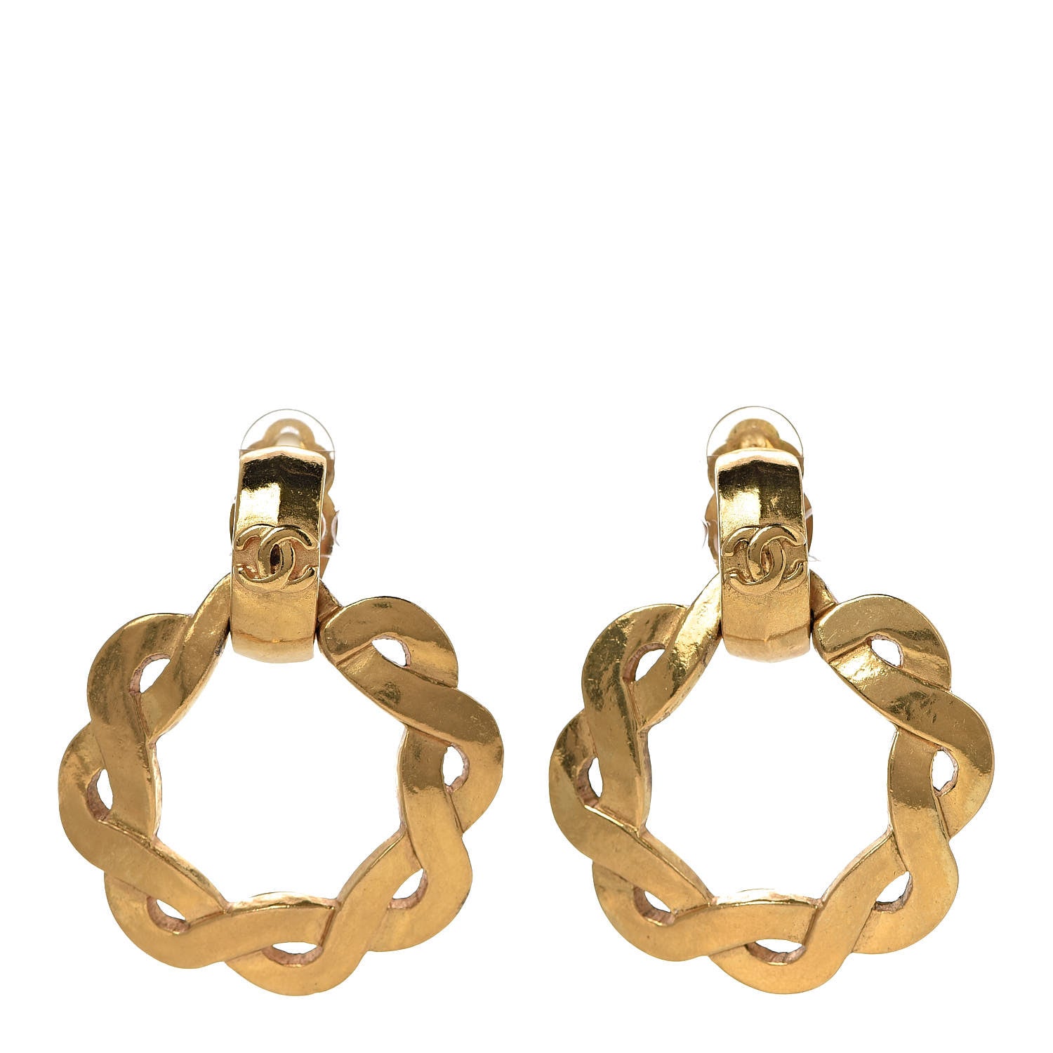 Chanel CC Chain Hoop Clip On Earrings Gold 1 of 5