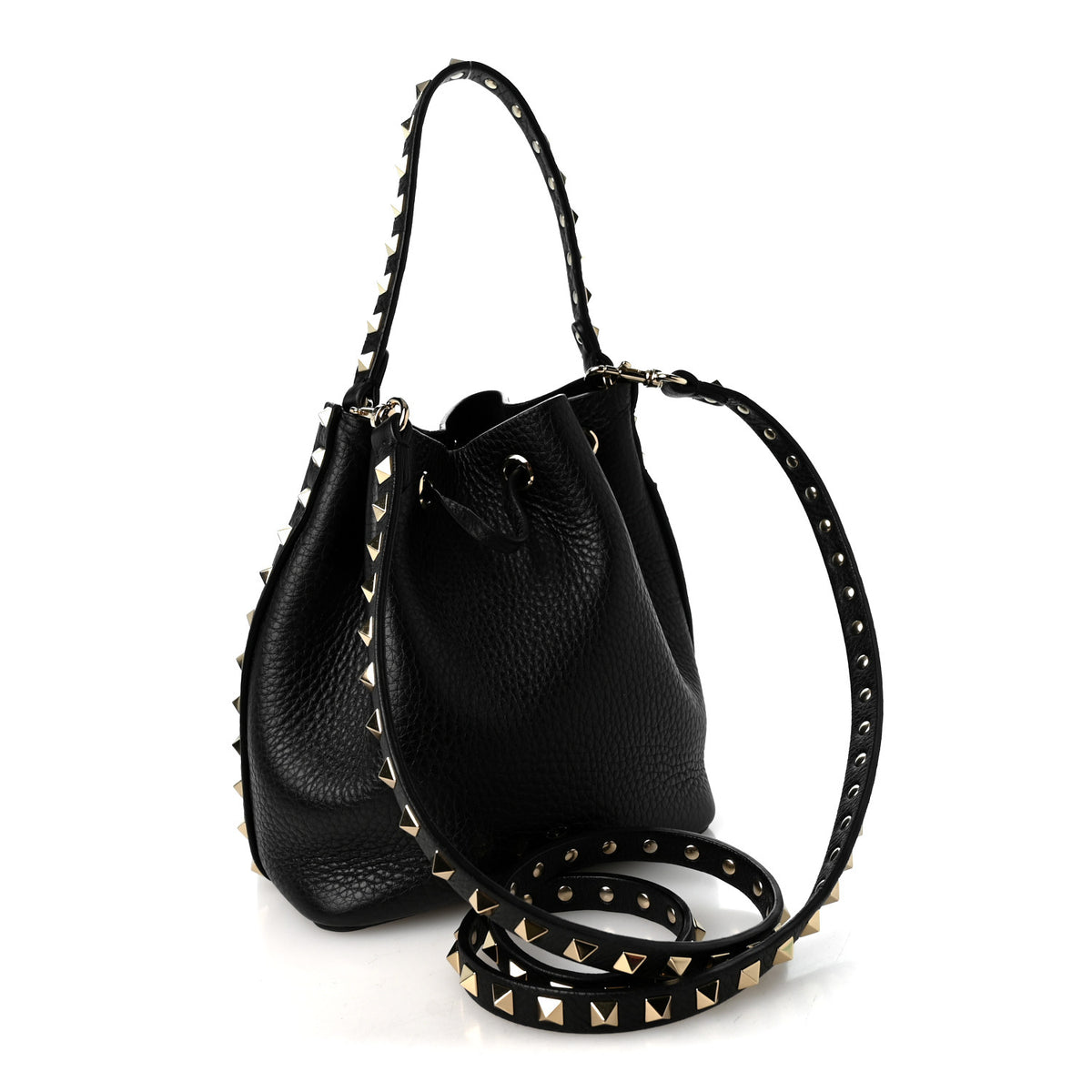 Valentino Garavani Grained Calfskin Rockstud Bucket Bag Black 3 of 9
