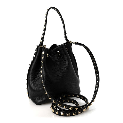 Valentino Garavani Grained Calfskin Rockstud Bucket Bag Black 3 of 9