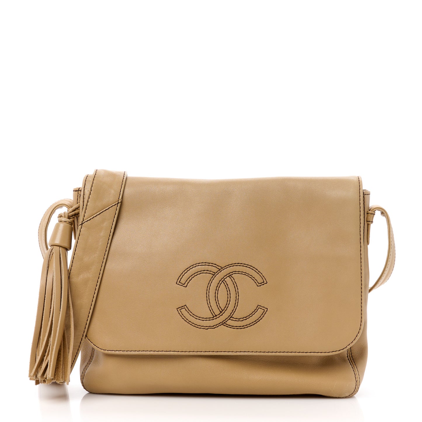 Lambskin CC Tassel Shoulder Bag Beige