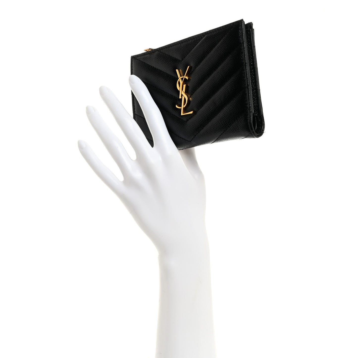 Grain De Poudre Matelasse Chevron Monogram Zipped Two-Part Wallet Black
