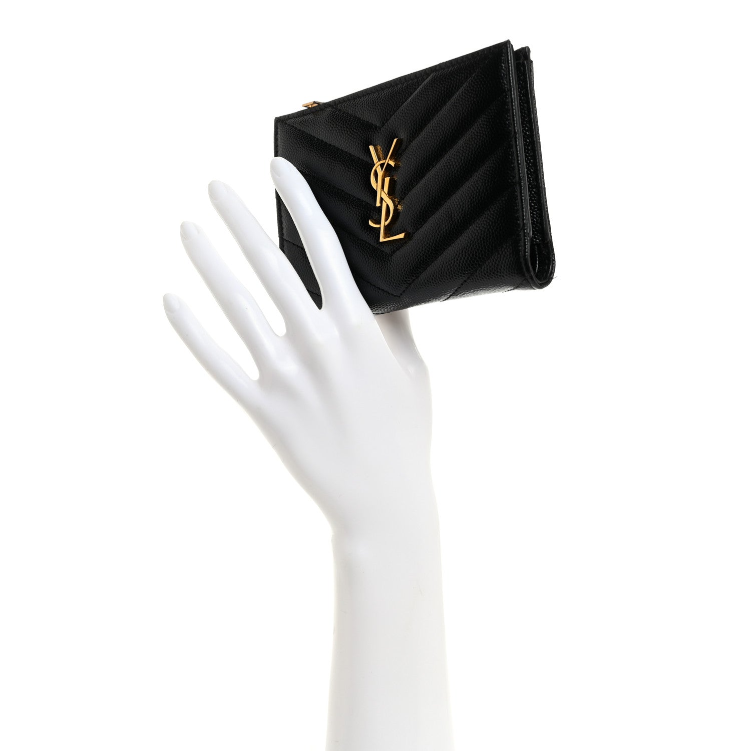 Saint Laurent Grain De Poudre Matelasse Chevron Monogram Zipped Two-Part Wallet Black 2 of 8