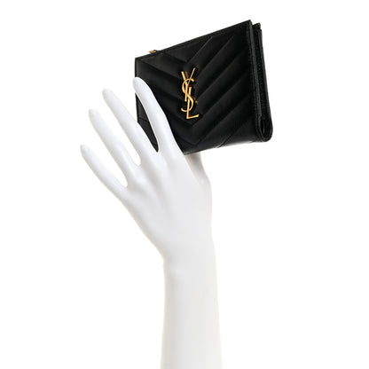 Saint Laurent Grain De Poudre Matelasse Chevron Monogram Zipped Two-Part Wallet Black 2 of 8