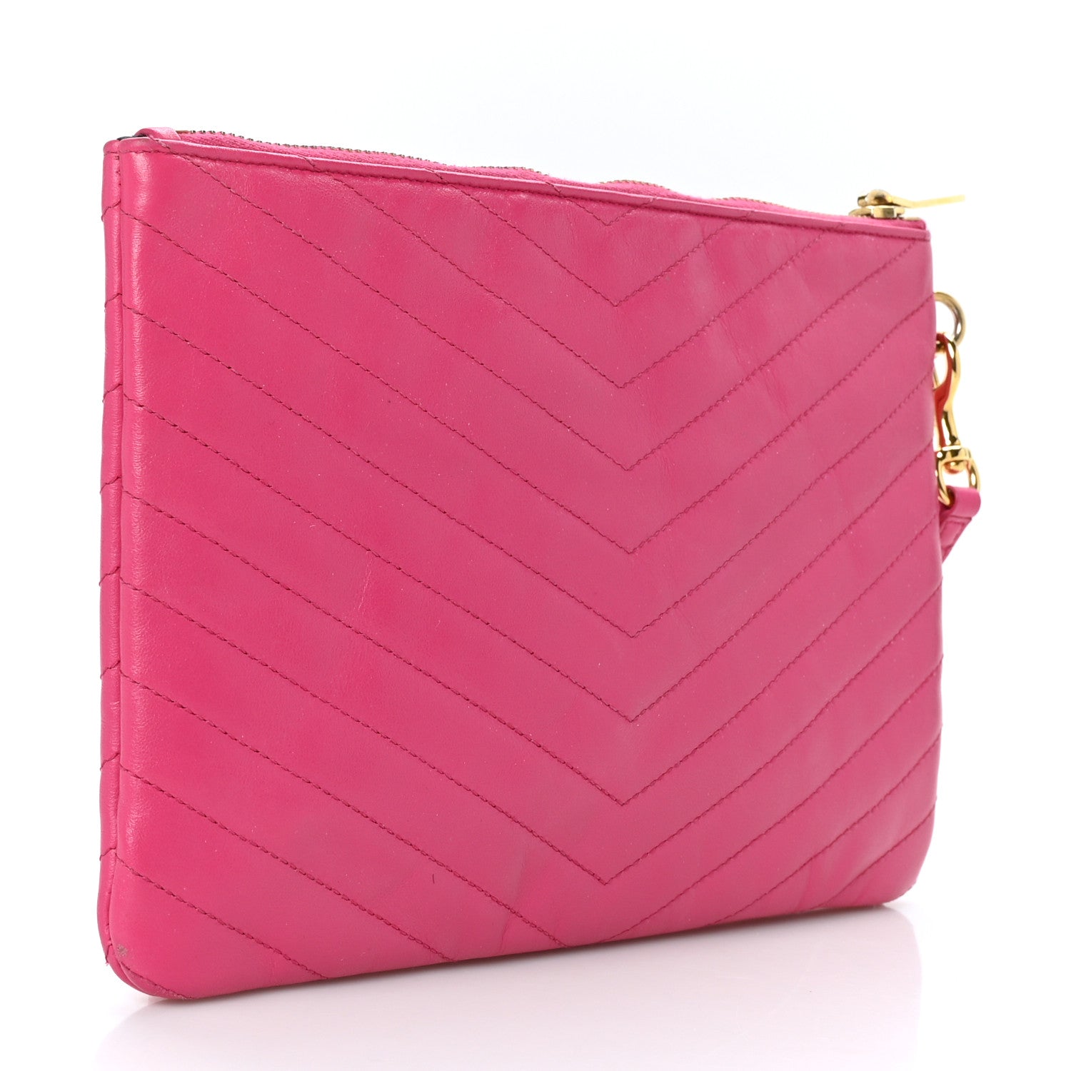 Saint Laurent Calfskin Matelasse Chevron Monogram A5 Wristlet Bubblegum 3 of 8