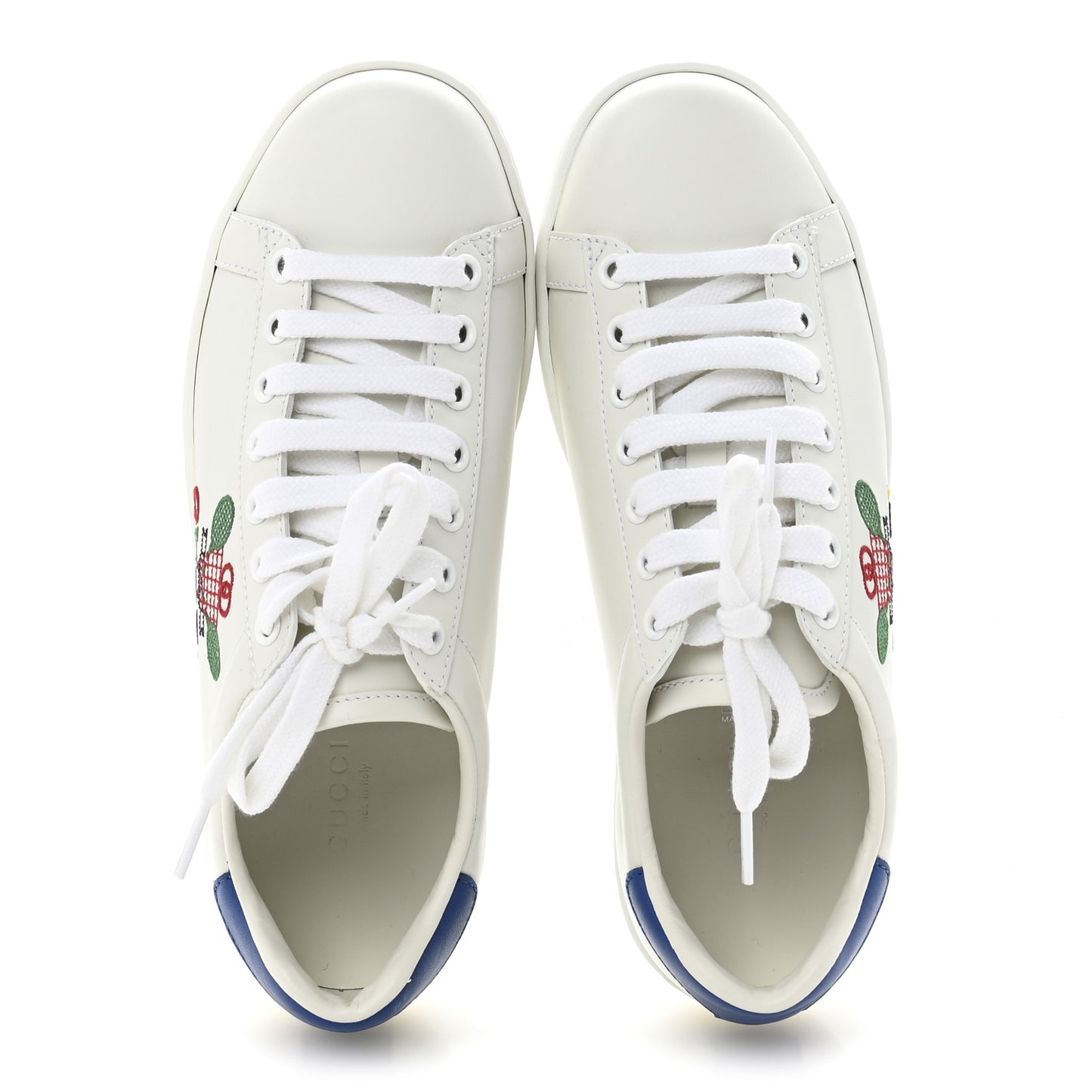 Calfskin Miro Soft Tennis Embroidered Womens Ace Sneakers 36 White Rio Blue