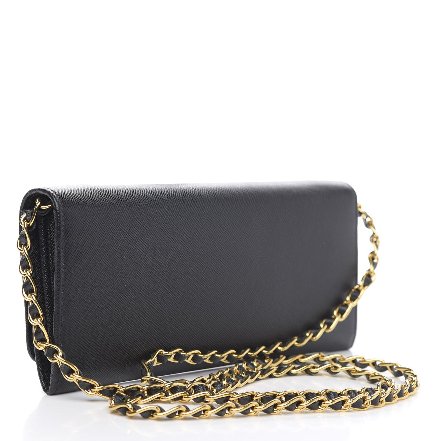 Saffiano Metal Oro Chain Wallet Black