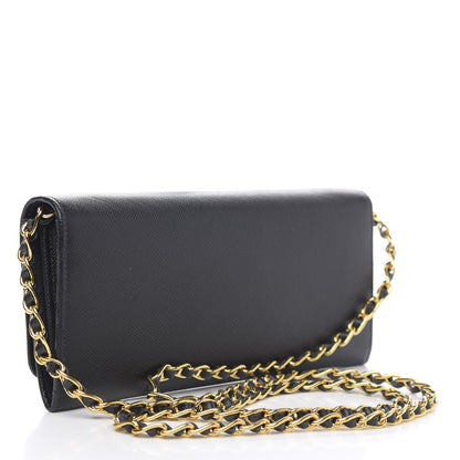 Prada Saffiano Metal Oro Chain Wallet Black 3 of 8