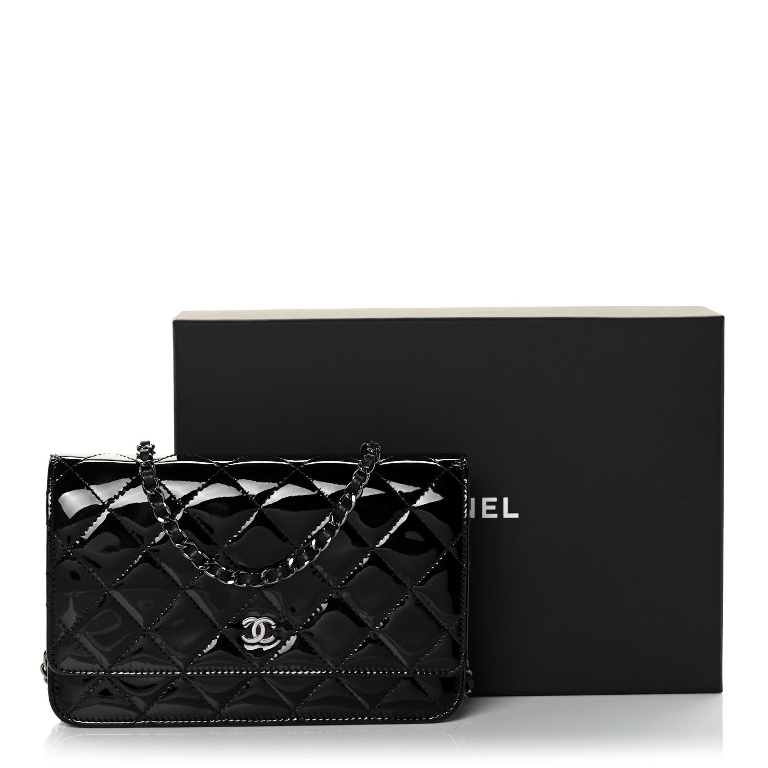 Chanel Patent Quilted Wallet On Chain WOC Black 10 of 10