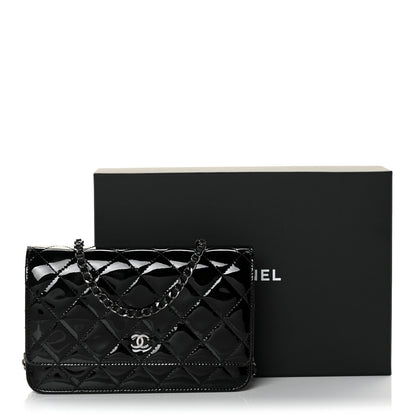 Chanel Patent Quilted Wallet On Chain WOC Black 10 of 10