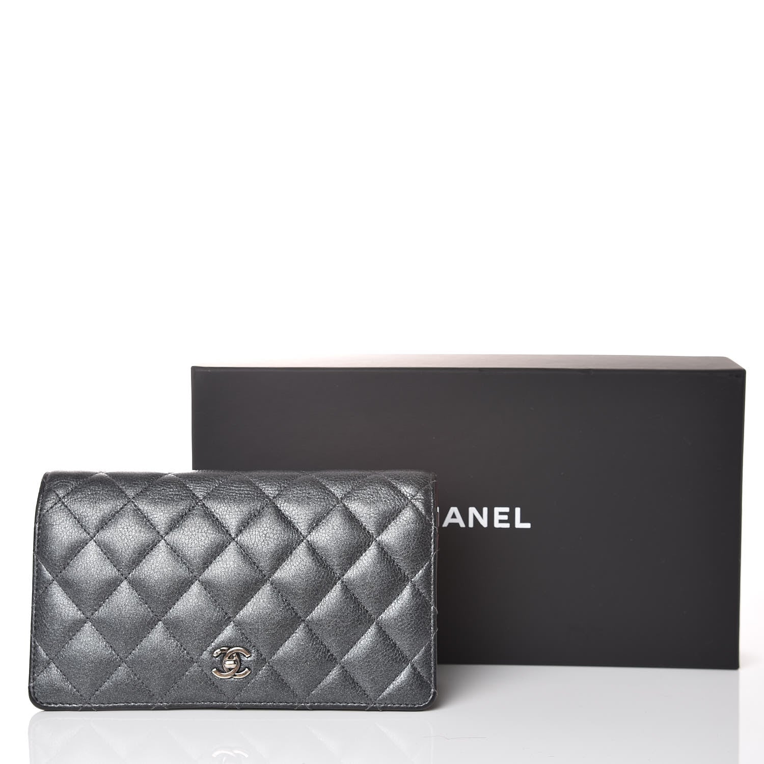 Chanel Metallic Calfskin Quilted Yen Wallet Dark Silver 11 of 11