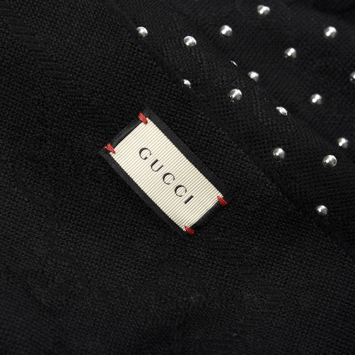 Wool Studded Jacquard GG Scarf Black