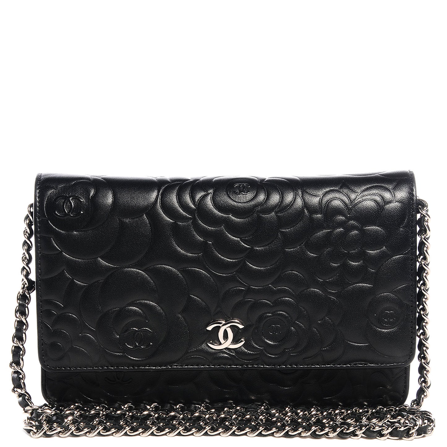 Lambskin Camellia Wallet on Chain WOC Black