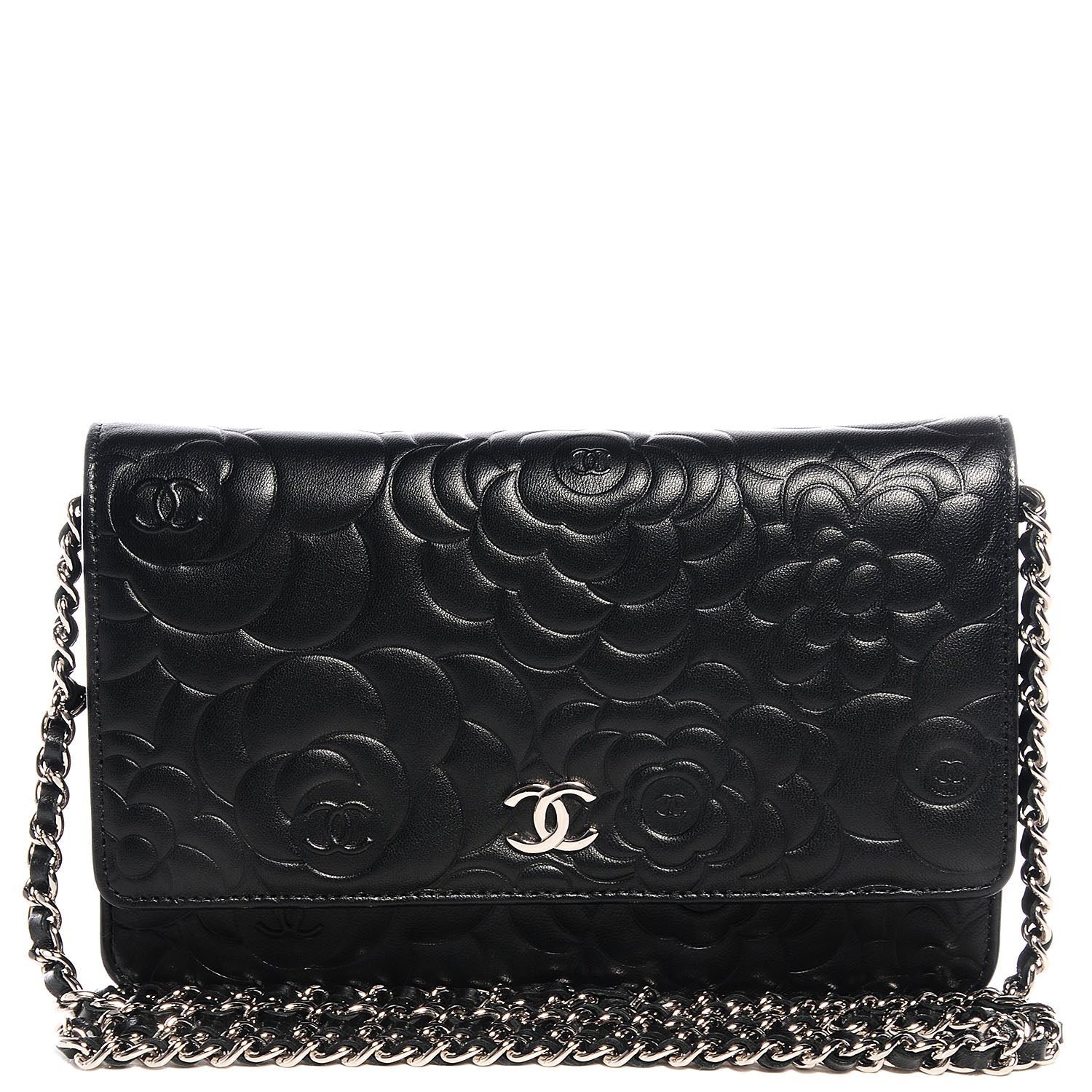 Chanel Lambskin Camellia Wallet on Chain WOC Black 1 of 8