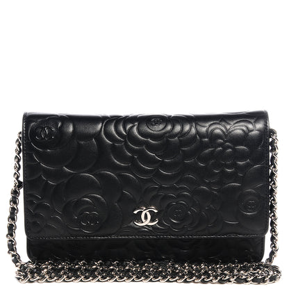 Chanel Lambskin Camellia Wallet on Chain WOC Black 1 of 8