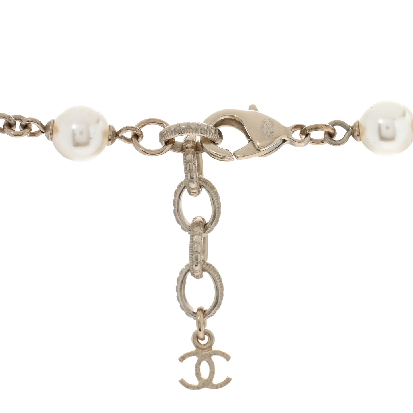 Pearl CC Long Necklace Light Gold