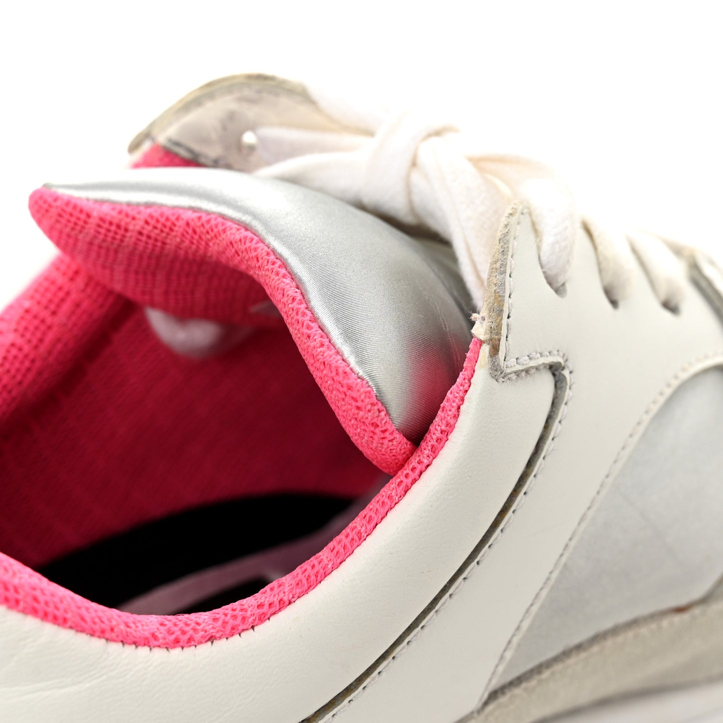 Calfskin Fabric Sneakers 36 White Silver Fluo Pink