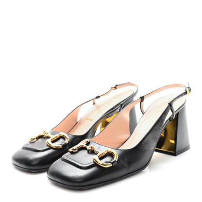 Gucci Malaga Kid Horsebit 75mm Slingback Pumps 39.5 Black 4 of 9