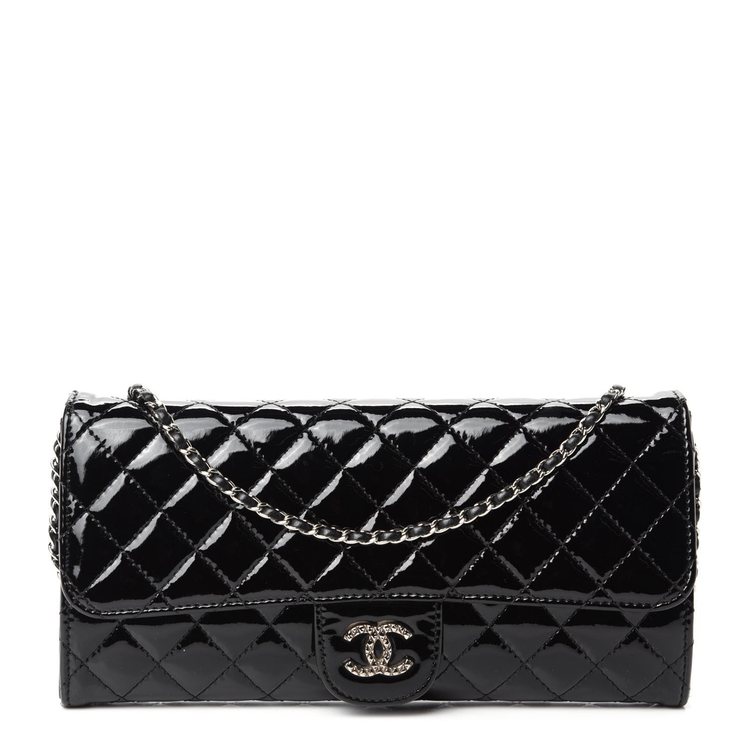 Chanel Patent Calfskin Quilted Brilliant East West Flap Clutch Black 1 of 11