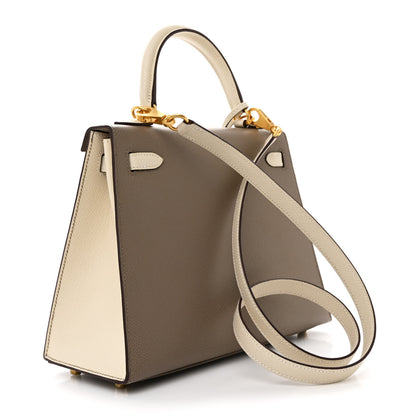 Hermes Epsom Bi-Color Horseshoe Kelly Sellier 25 Gris Asphalte Craie 3 of 11